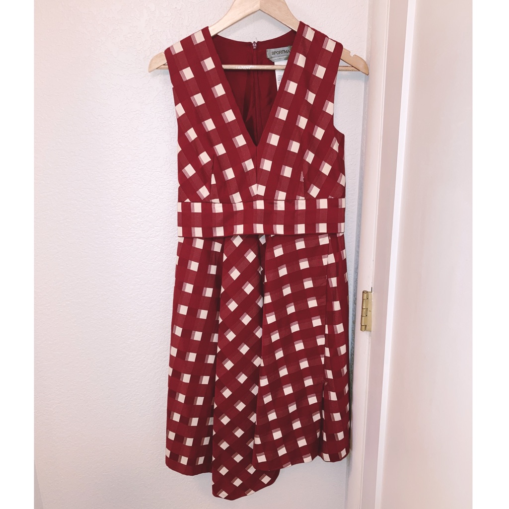 Maxmara X Sportmax Cotton & Silk Oversized Gingham Midi Dress Chili Oil Red Sz:6
